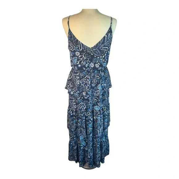 Eliza J Blue Floral Tiered Ruffle  Maxi Dress - Picture 4 of 8